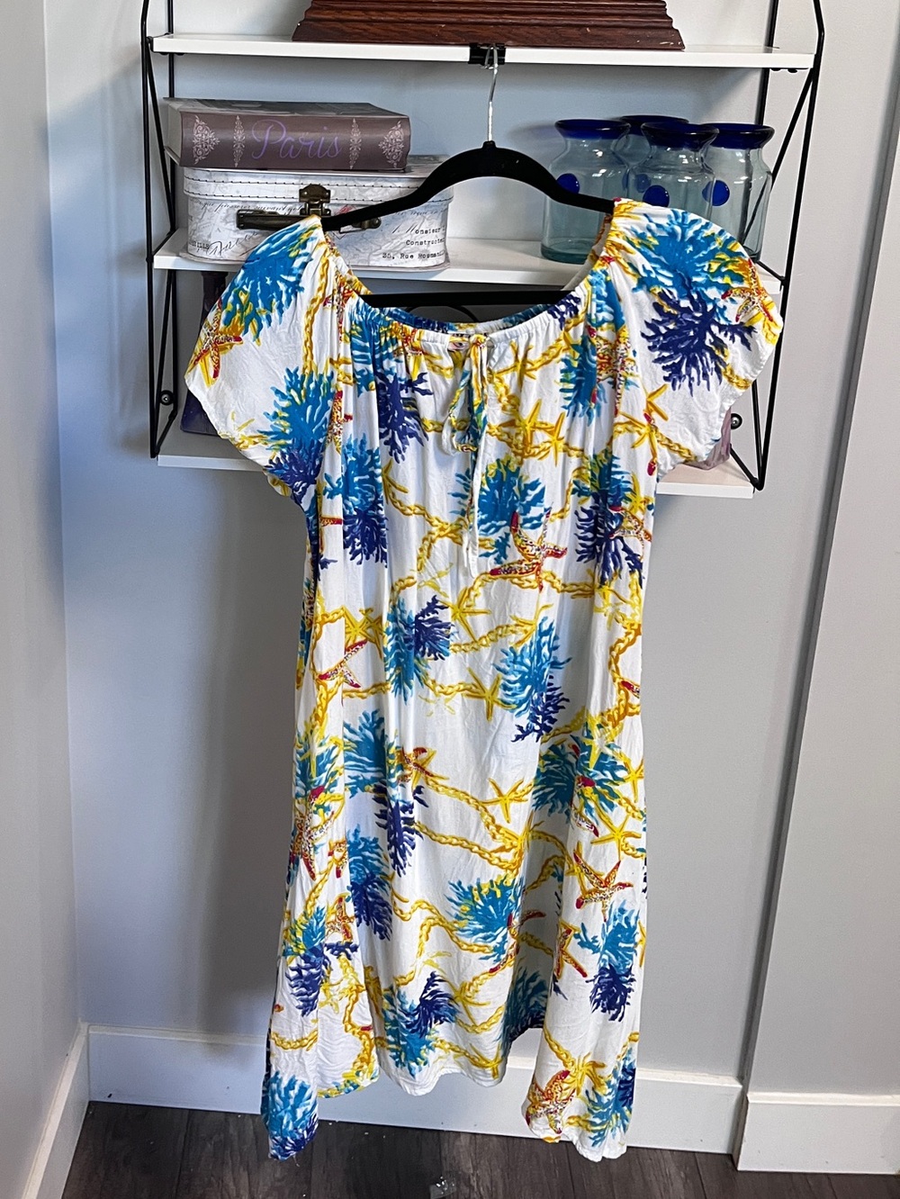 Yellow Floral Midi Dress with Tropical Print